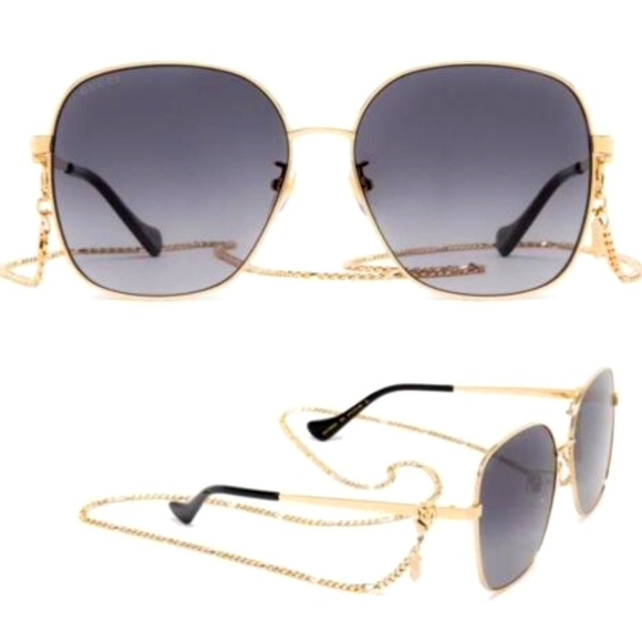NEW GUCCI GOLD FRAME WOMEN SUNGLASSES GG1089SA 001 + GOLD CHAIN GUCCI SUNGLASSES - Picture 2 of 12